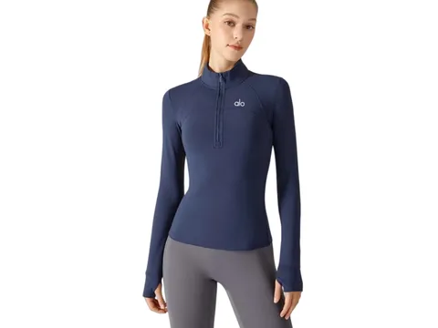 Alo Hoodie - Navy Half-Zip, Fleece-Lined