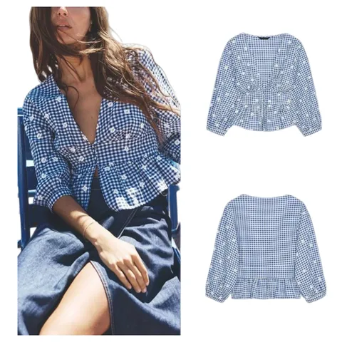 Zara Tops - Blue Gingham Crop