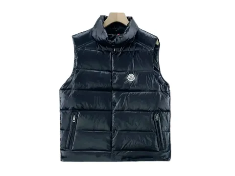 Moncler Vest - Navy Glossy, Stand-Collar