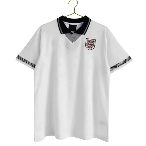 1990 season England home Retro Fan version - White Collar