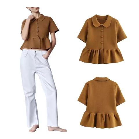 Zara Knitted Sweater - Tan Peplum Knit