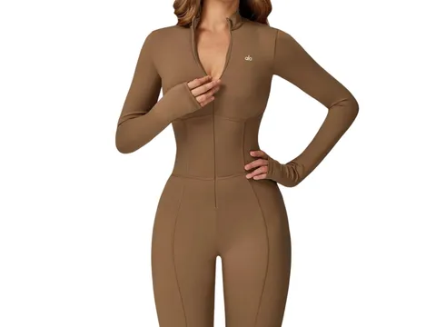 Alo Set - Tan Zip Jumpsuit