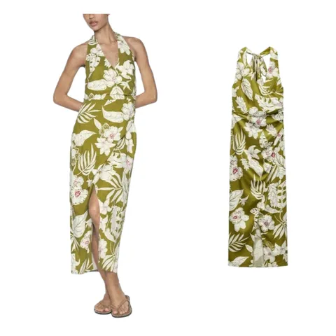 Zara Dress - Green Tropical Halter Maxi