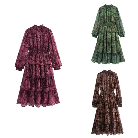 Zara Dress - Floral Tiered Midi Multi-Colour