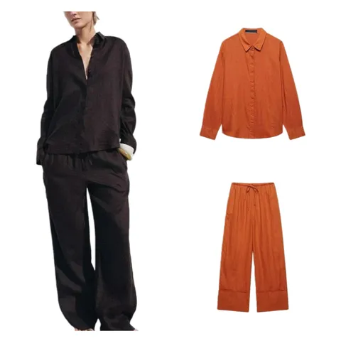 Zara Shirt - Orange Satin Shirt & Pants