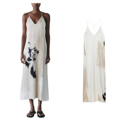 Zara Dress - White Ink Print Slip Midi