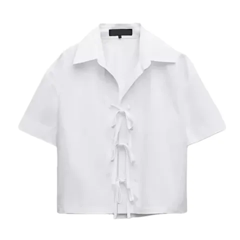 Zara Shirt - White Bow Short-Sleeve