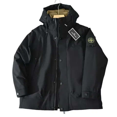 Stone Island Down Jacket - Black Hooded Parka
