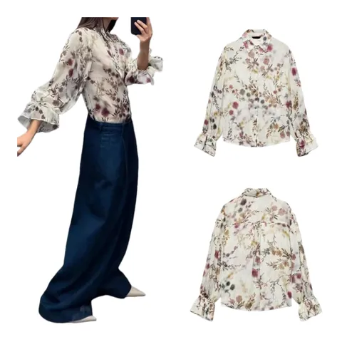 Zara Shirt - Cream Floral Print