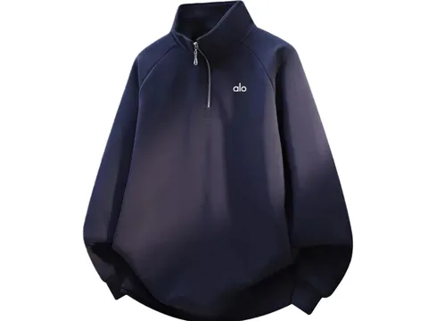 Alo Hoodie - Navy Half-Zip, Stand-Collar