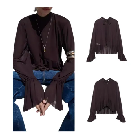 Zara Shirt - Brown Sheer Ruffle