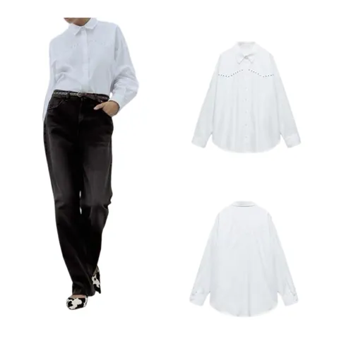 Zara Shirt - White Oversized, Studded