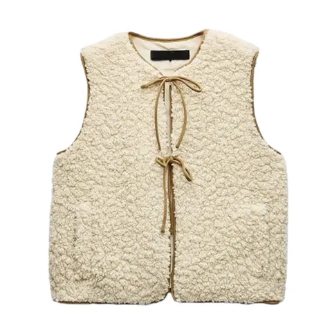 Zara Waistcoat - Cream Sherpa Tie Vest