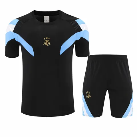 2526 season Argentina Training clothes suit Short sleeve Fan version - Black Tee & Shorts