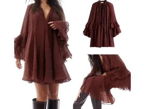 Zara Dress - Brown Ruffle Mini