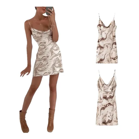 Zara Dress - Marble Print Cowl Mini