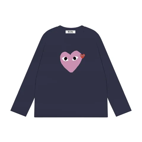 CDG Play Long Tee - Navy Pink Heart