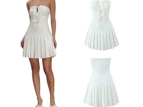 Zara Dress - White Pleated Strapless Mini
