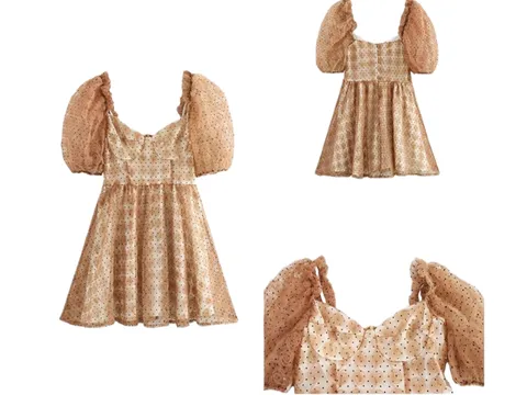 Zara Dress - Peach Puff Sleeve Mini