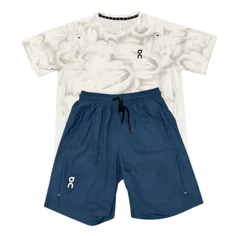 On Running Set - White Print & Navy Shorts