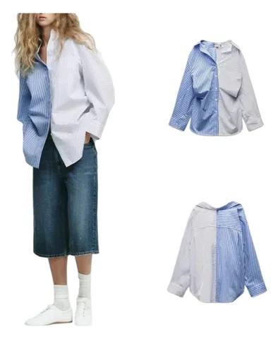 Zara Shirt - Blue & White Split, Poplin