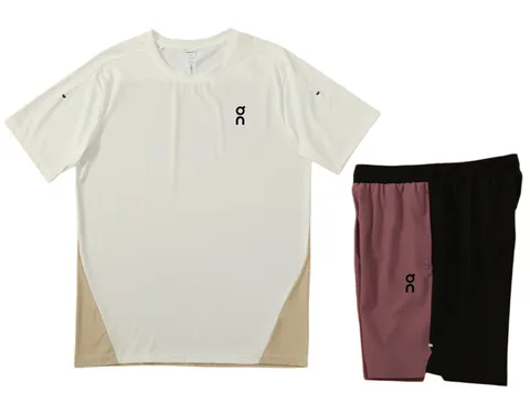 On Running Set - White Tee & Burgundy Shorts