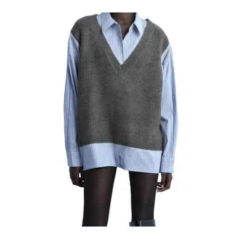 Zara Shirt - Grey Vest & Blue Shirt