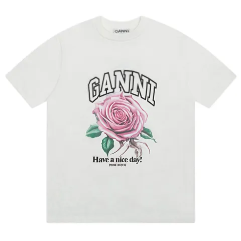 Ganni T-Shirt - White Rose Print