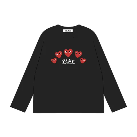 CDG Play Long Tee - Black Multi Heart