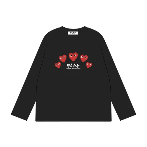 CDG Play Long Tee - Black Multi Heart