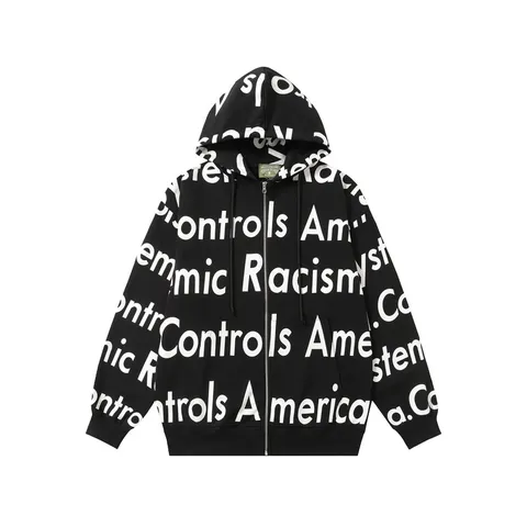 Denim Tears Hoodie - Black Text All-Over Zip