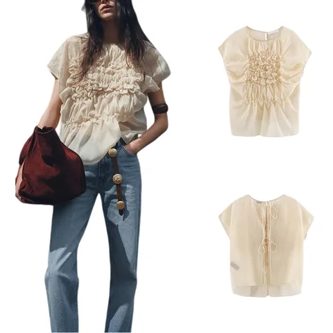 Zara Tops - Cream Ruched Top