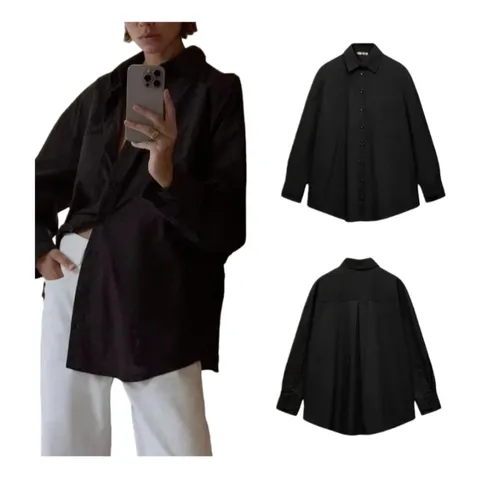 Zara Shirt - Black Oversized, Poplin
