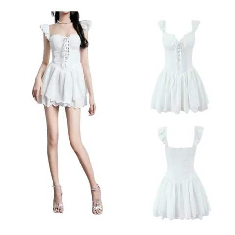 Zara Dress - White Lace-Up Mini
