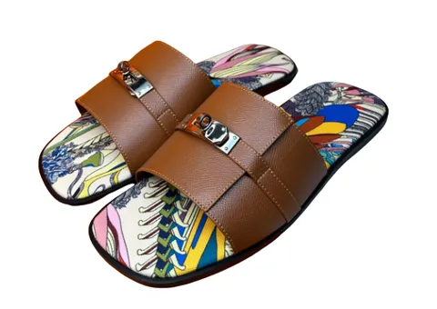 Hermes Slippers - Tan Print Sandal