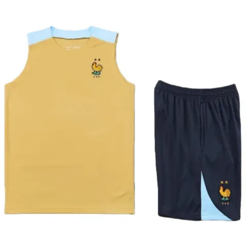 2425 France Training clothes suit vest Fan version - Gold Vest & Shorts