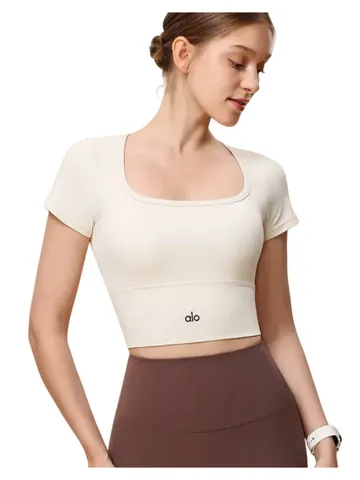 Alo Tee - Ivory Square-Neck Crop