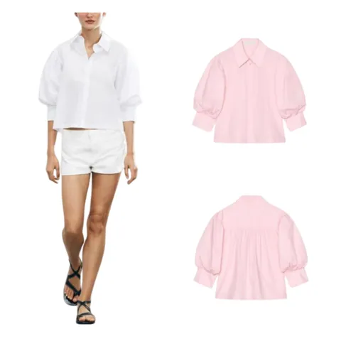 Zara Shirt - Pink Puff Sleeve Crop