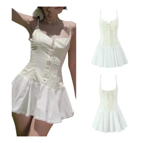 Zara Dress - White Corset Mini, Cinched II