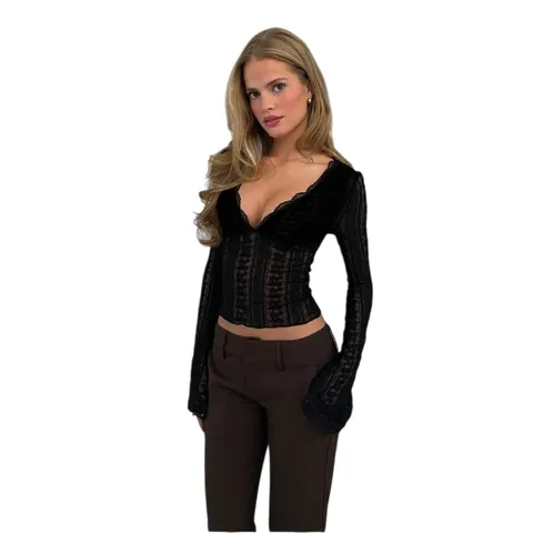 Hollowed-out backless halter top - Black Lace Top