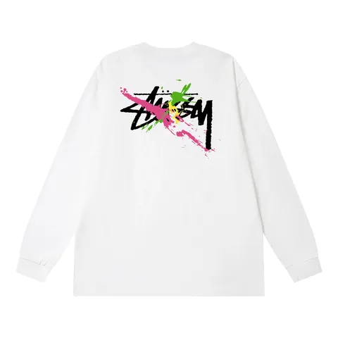 Stussy Long Tee - White Pink Logo