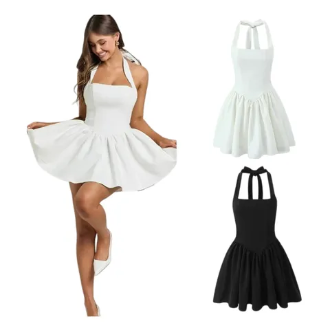 Zara Dress - Halter Skater Mini Multi-Colour