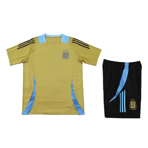 2425 Argentina Training clothes suit Short sleeve Fan version - Gold Tee & Shorts