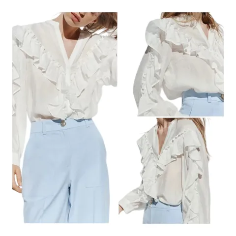 Zara Shirt - Cream Ruffle Blouse