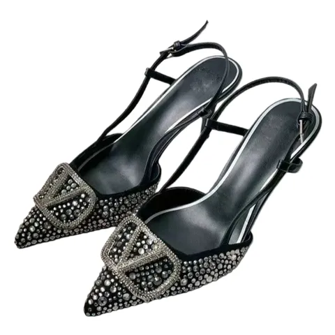 Valentino High Heels - Black Crystal VLogo