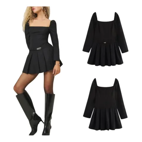 Zara Dress - Black Square-Neck Mini