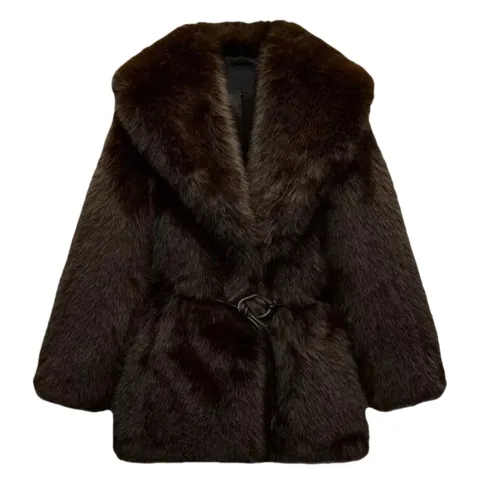Zara Fur Jacket - Brown Faux Fur Coat