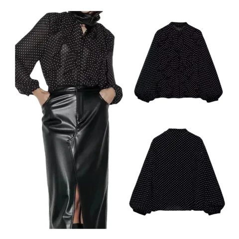 Zara Shirt - Black Polka Dot Bow