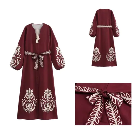 Zara Dress - Burgundy Embroidered Midi