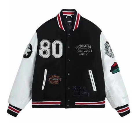 Stussy Jacket - Black & White Varsity 80